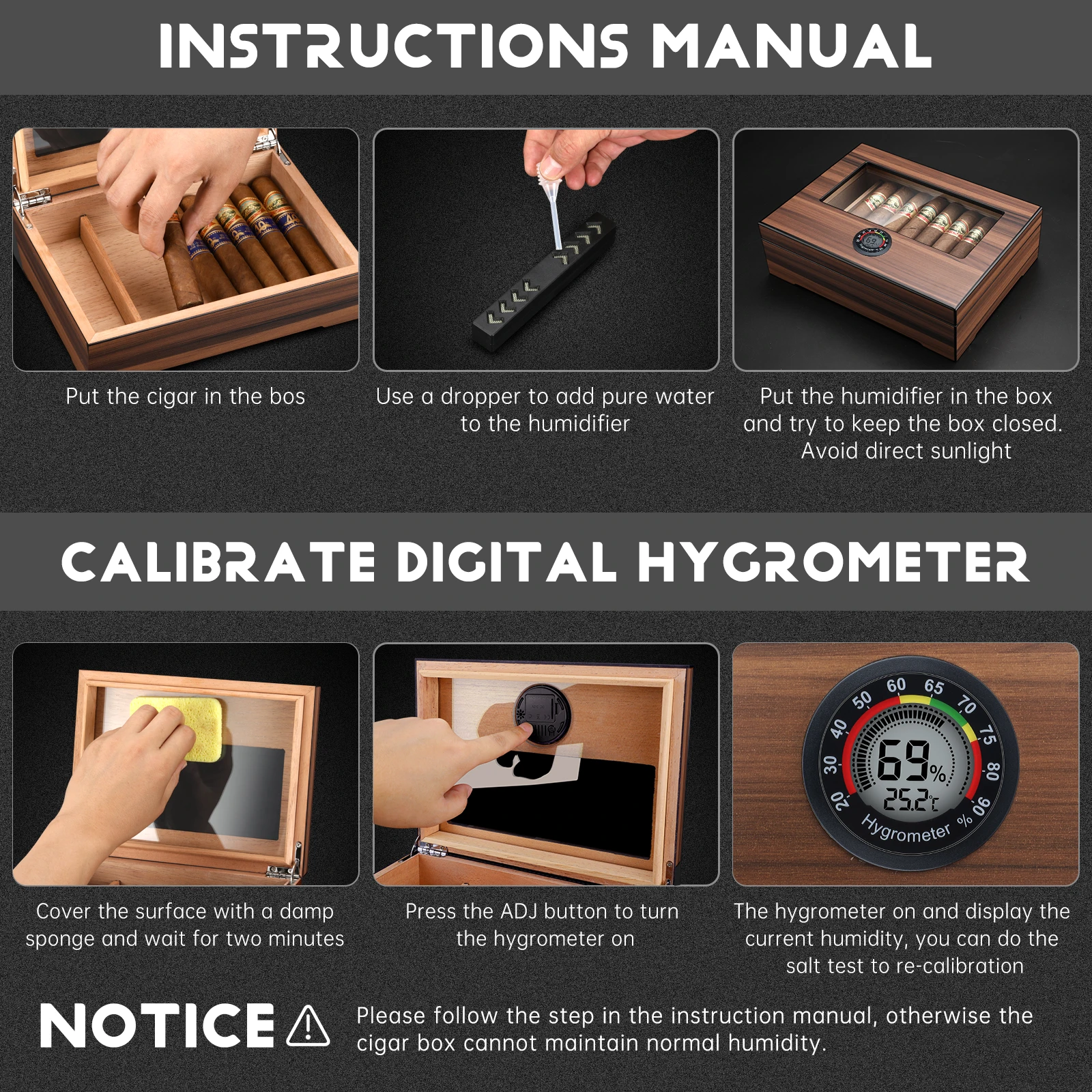 Коробка для сигар с увлажнителем и гигрометром