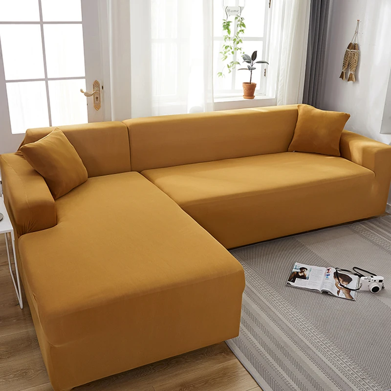 

Solid Elastic Sofa Cover Slipcover 1/2/3/4 Seater Sectional L-shaped Corner Sofa Cover for Living Room Chaise Longue Couch Cover