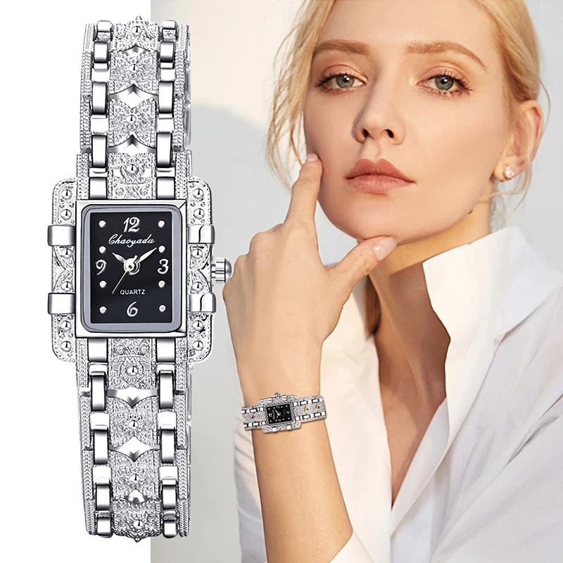 

Women Watch Rectangle Dial Silver Stainless Steel Crystal Watches Fashion Quartz for Women Ladies Major Relojes Hot Sale Relojes