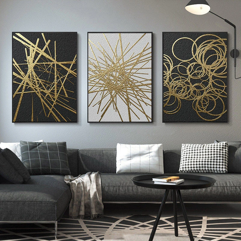 

Abstract Geometric Canvas Poster Golden and Black Wall Art Painting Posters and Prints Wall Pictures for Living room Home Decor