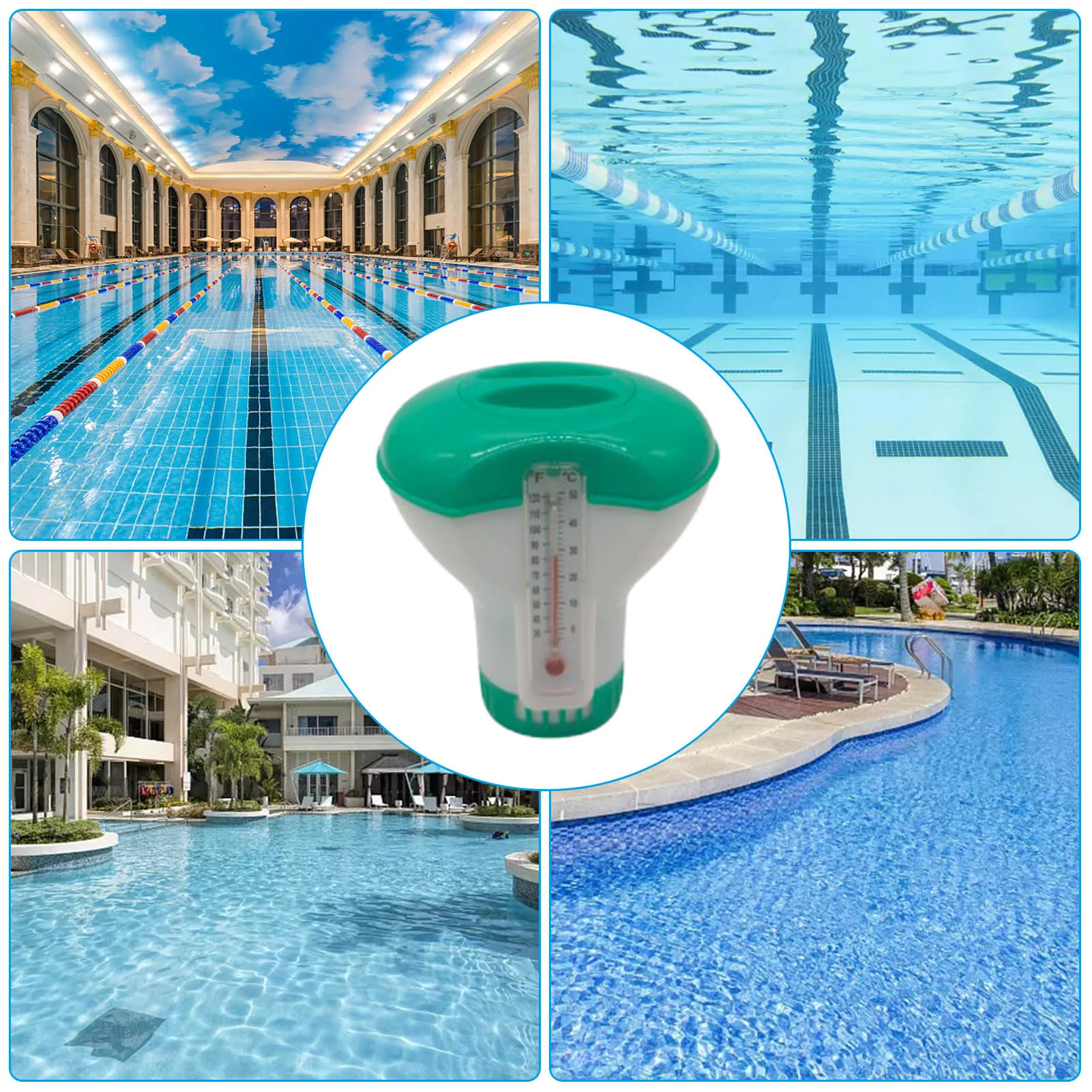 

Pool Chlorine Floater 2 in 1 Floating Chlorine Dispenser with Thermometer Chemicals Floater for Chlorine Tablets Adjustable Flow