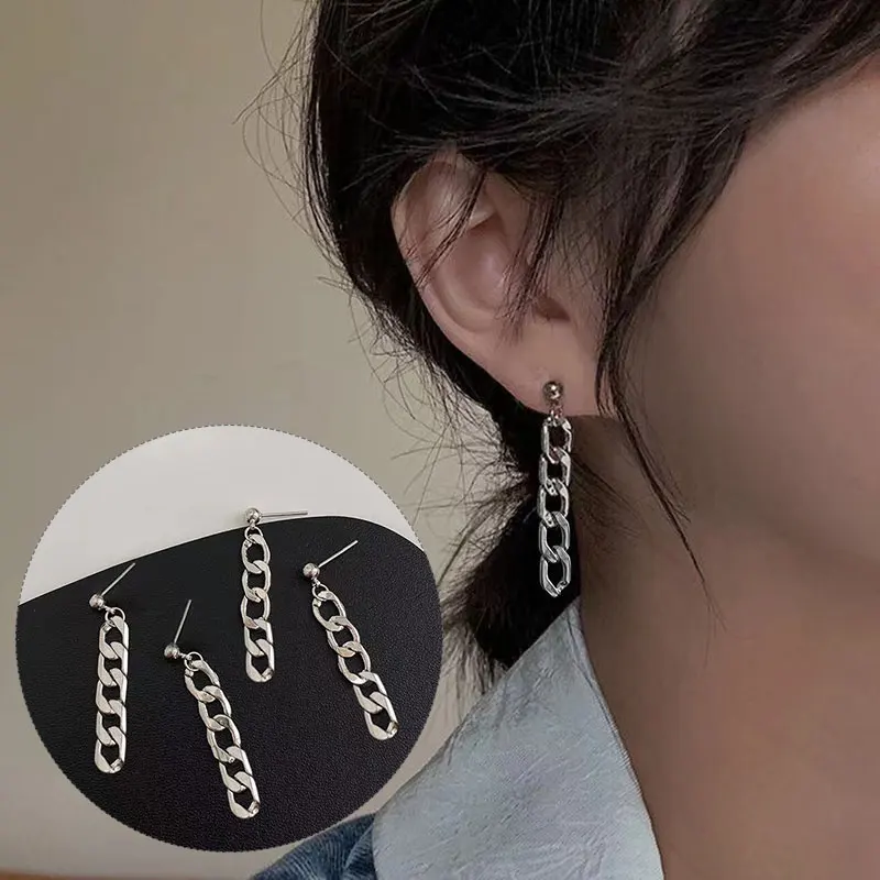 

Punk Curb Chains Earrings for Women Girls Gothic Cool Silver Color Chunky Drop Earrings Dangle Grunge Hip Hop Vintage Jewelry