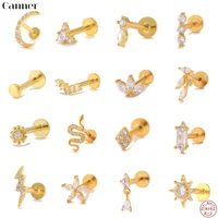 canner 1pc real 925 sterling silver tragus piercing stud earring for women zircon labret lip ring cartilage earring fine jewelry