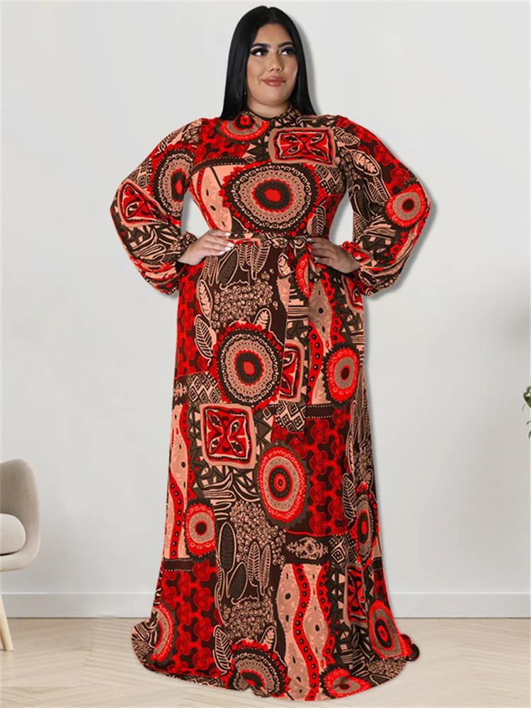 Plus Size Party Dresses for Women Fall Clothes Long Sleeve Printed Africa Maxi Long Dress New Wholesal 3xl 4xl 5xl 6xl