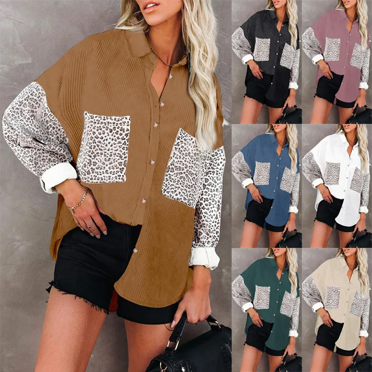 

Spring Clothing Female Stylish Autumn Vintage Korean Streetwear Patchwork Leopard Cardigan Shirts Long Sleeve Women's Blouse2023