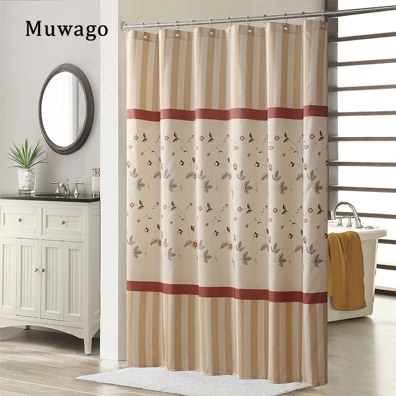

Muwago Tan Floral Polyester Stripes Yellow Shower Curtain Elegant Printed Mold and Mildew Resistant Bathroom Curtains