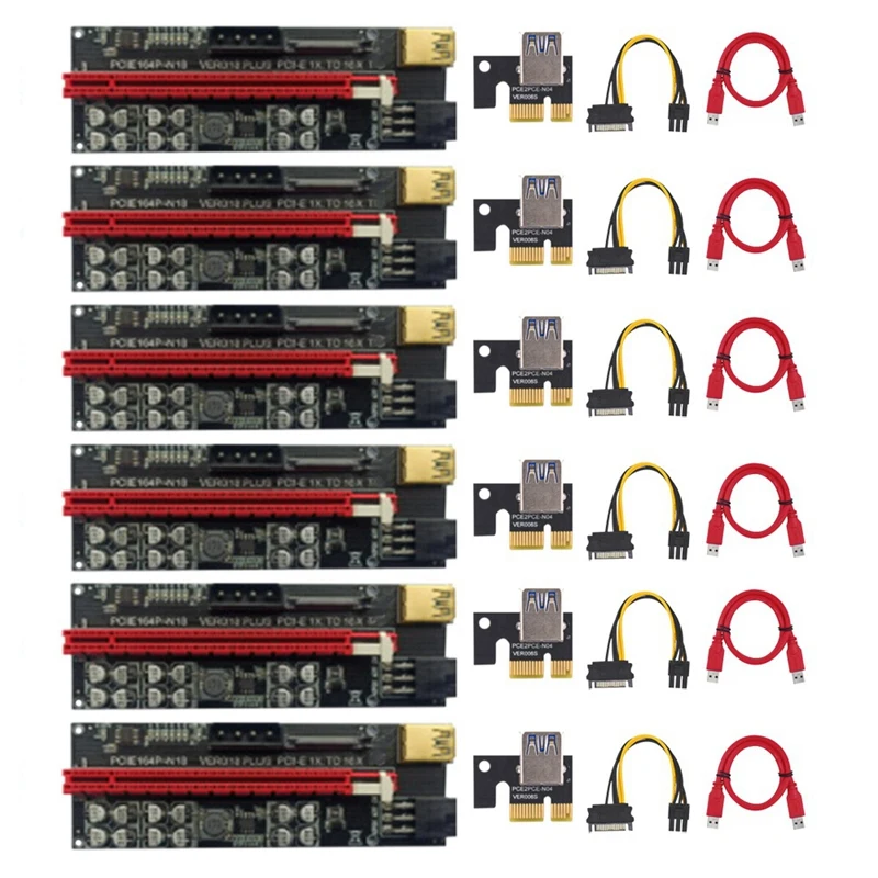

6Pcs VER018 Plus USB 3.0 PCI-E Riser Card PCI Express 1X To 16X Extender Riser SATA Power Cable For Bitcoin Mining ETH