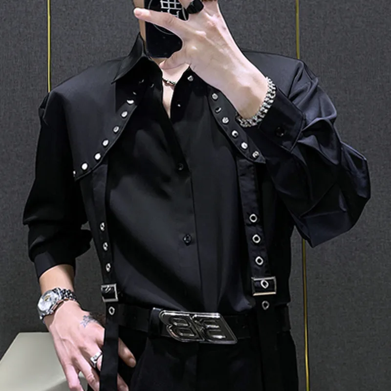 2024 роскошная мужская рубашка с украшением и заклепками Camisa Hombre уличная