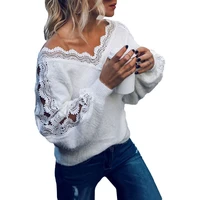 winter womens sweaters knitted pullover v neck hollow out jumper loose white fashion female sweater jumper sexy women clothing