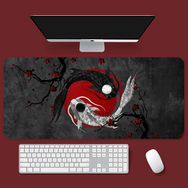 

Japanese Yin and Yang Koi Carp Gaming Mouse Pad XL Non Slip Rubber Base Mousepad Stitched Edges Desk Pad Extended Large Mice Pad