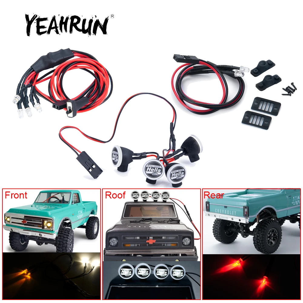 YEAHRUN Headlight Bumper Roof Rear Tail Led Light Lamp Set for Axial SCX24 AXI00001 C10 1/24 RC Crawler Car Decoration Parts