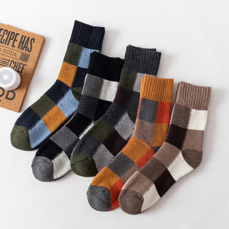 

5Pairs/Lot Winter Thick Thermal Wool Socks High Quality Warm Harajuku Retro Fashion Casual Antifreeze Wool Couple Socks