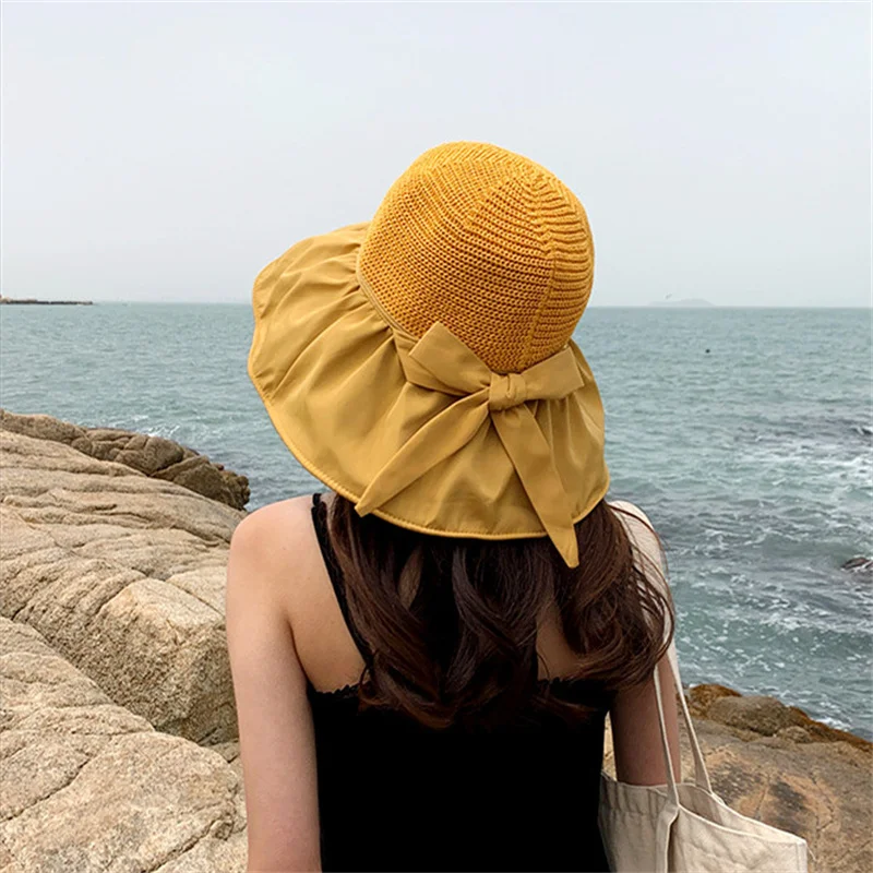 

Summer Hats for Women Bucket Hat Sun Straw Hats Women Ladies Bow Big Brim Beach Sun Protection Elegant Women Summer Hat панама