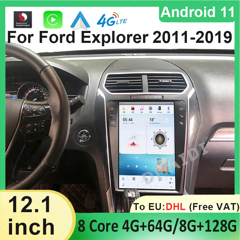 Экран 12 1 дюйма в стиле Tesla Android 11 8 + 128 ГБ для Ford Explorer 2011-2019 автомобильный