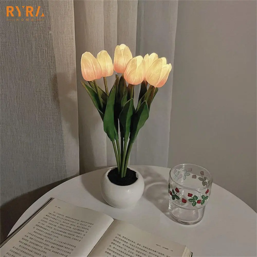 

LED Night Light Tulips Artificial Simulation Flowers Night Lamp Hotel Bedroom Wedding Living Room Decorative Table Lamp Gifts