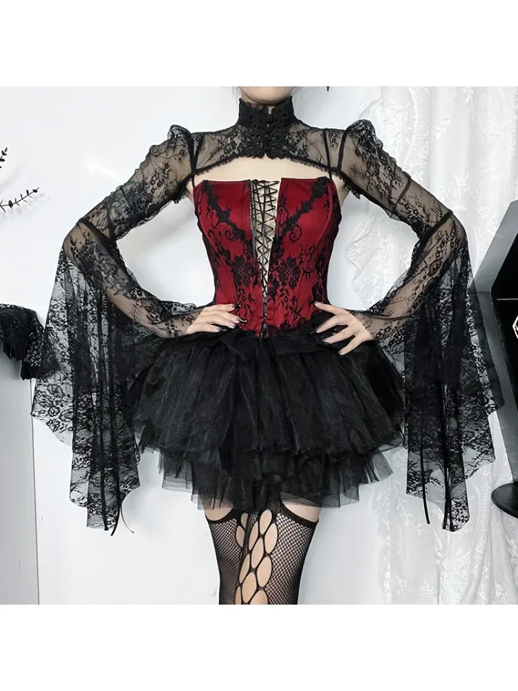 

2024 Autumn New Vintage Sexy Slim Fit Lace Suspended Tank Top Harajuku Y2K Retro Gothic Punk Chinese Button Up Top for Women Emo