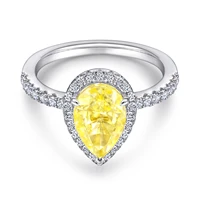european and american new s925 silver ladies fashion drop shaped yellow diamond simple 5a zircon diamond ring