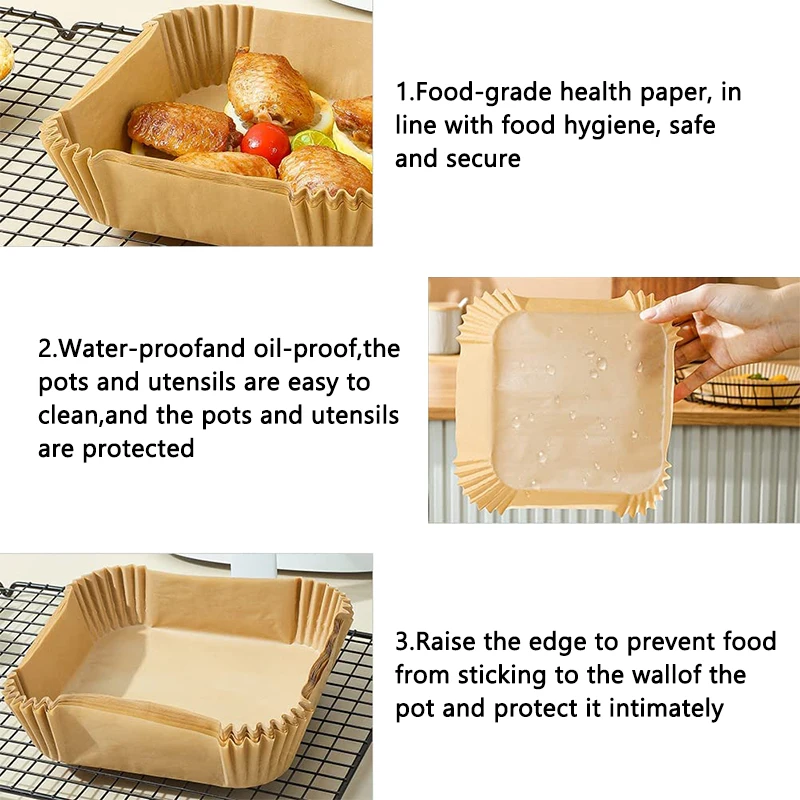 50/100PCS Disposable Air Fryer Parchment Paper Baking Oil-proof Liner Non-Stick Mat for Microwave Round/Square 16/20cm |