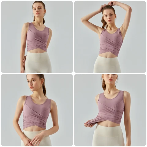 Kaycee New Cross Pleated Sports Vest Underwear Women Integrated Chest Pad Yoga Vest Running Breathable Fitness Tank Top Gym Bra