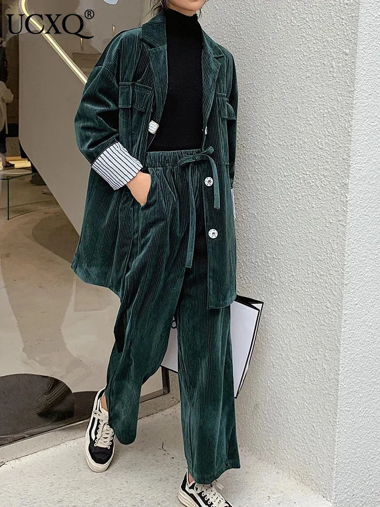 UCXQ Модный женский комплект Европейский стиль вельветовый кардиган свободный