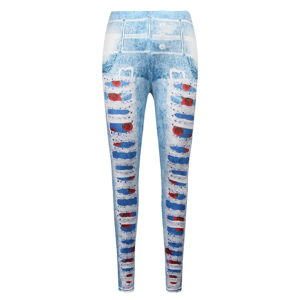

Women Skinny Jeans Thin High Waist Lady Jeans Ripped Pencil Pants Clubwear Flower Tribal Gothic Aloha Colorful Female Trousers