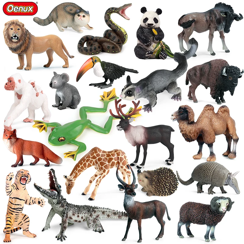 Oenux Zoo Wild животное Лев тигр лиса змея жираф шимпанзе модель верблюда оленя фигурки