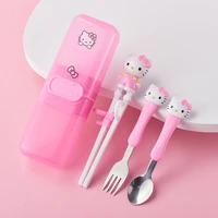 kawaii sanrio cartoon hellokitty children chopsticks baby training chopsticks fork spoon set 3d stainless steel tableware gift