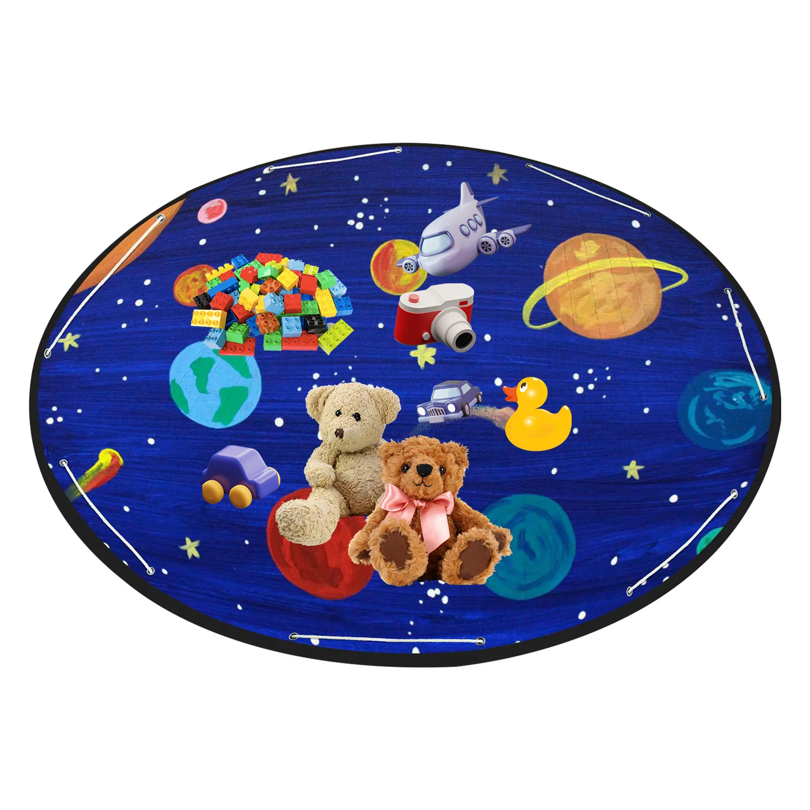 

Round Toy Rug Play Mat Storage Bag For Children 59-inch Large Diameter Round Foldable Soft And Washable Toys Storage Organizer
