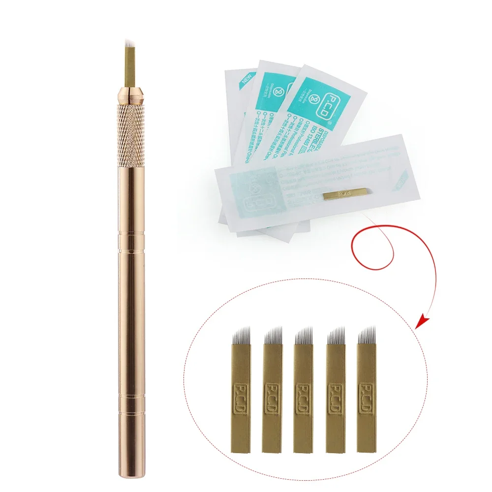 Золотая Ручка Для Татуировки Tebori Один Блок 12 Контактных Точек Иглы