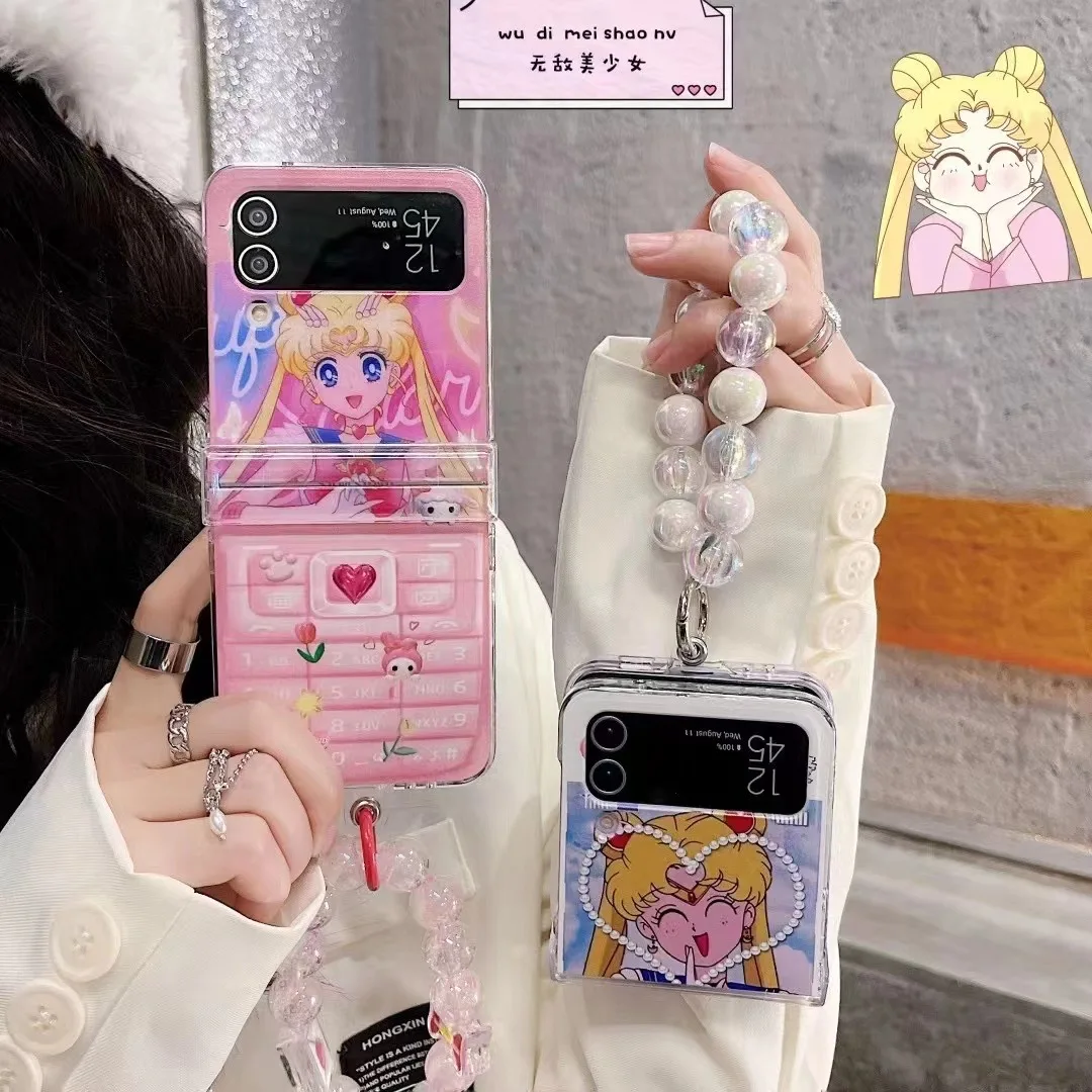 

Sailors Moons cute girl pink with bracelet Phone Case for Samsung Galaxy Z Flip 3 Hard PC Back forZ Flip 4 Case Protective Shell