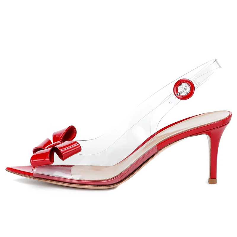 

White Bowknot Wedding High Heels for Women Bridal Bow Shoes Pointed Toe Slingbacks Summer Sandals Ladies Large Size Party Shoe