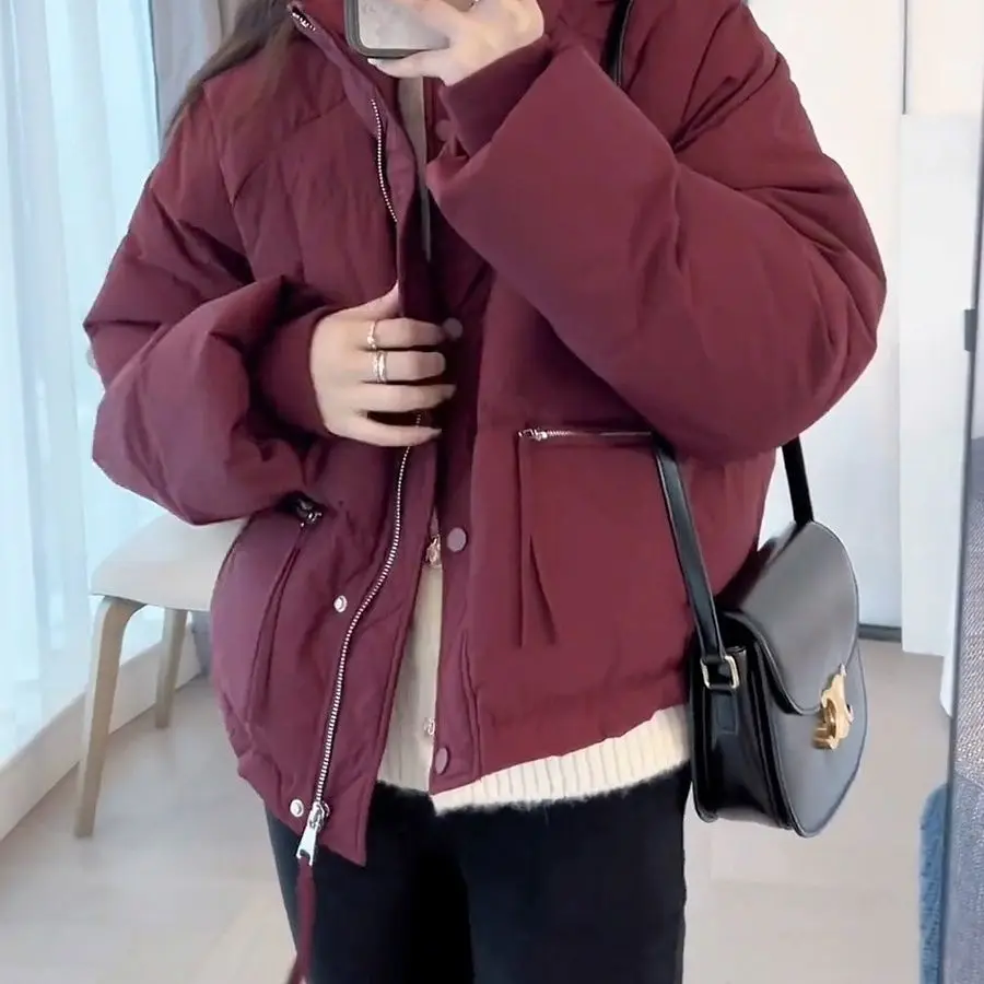 Women White Duck Down Jacket Casual Loose 2023 New Autumn Winter Warm Outwear with Stand Collar Korean Style Coat Ladies M16