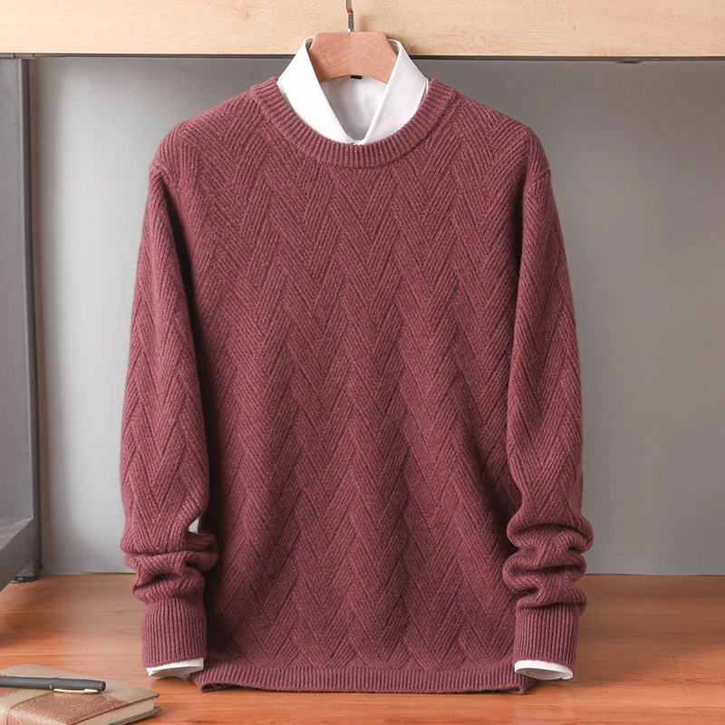 2022 Men's Autumn And Winter New Round Neck Thickened Casual Pure Woolen Shirt Fashion Loose Long Sleeve Solid Color Knitted Top