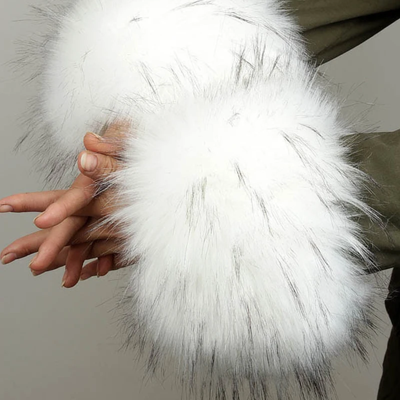 

2pcs/1 Pair Winter Elastic Fur Gloves Wristband Fur Sleeve Faux Fox Fur Cuffs Arm Wrist Oversleeve Warmer For Women
