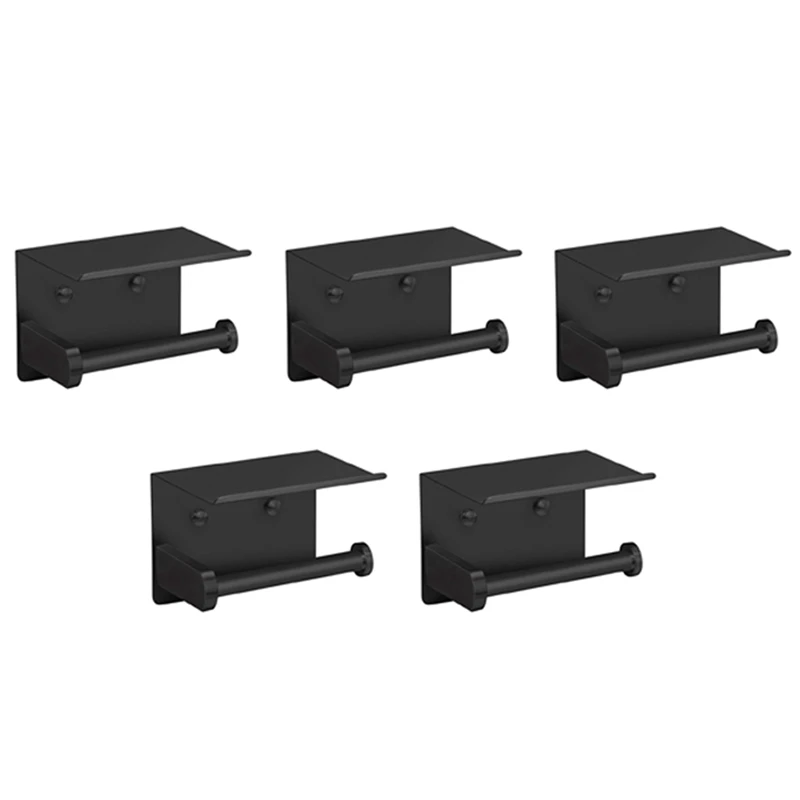 

5X Toilet Paper Holder With Phone Shelf SUS 304 Stainless Steel Wall Mounted Toilet Paper Roll Holder -Black