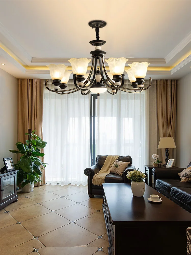 Американская Ретро Люстра Для Гостиной Черное Железо Искусство Простой и