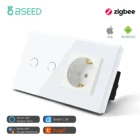 Умный выключатель Bseed Zigbee, сенсорный выключатель с Wi-Fi, 2 клавиши, стандартная розетка европейского стандарта, стеклянная панель, работает с приложением Alexa Tuya Smart Life