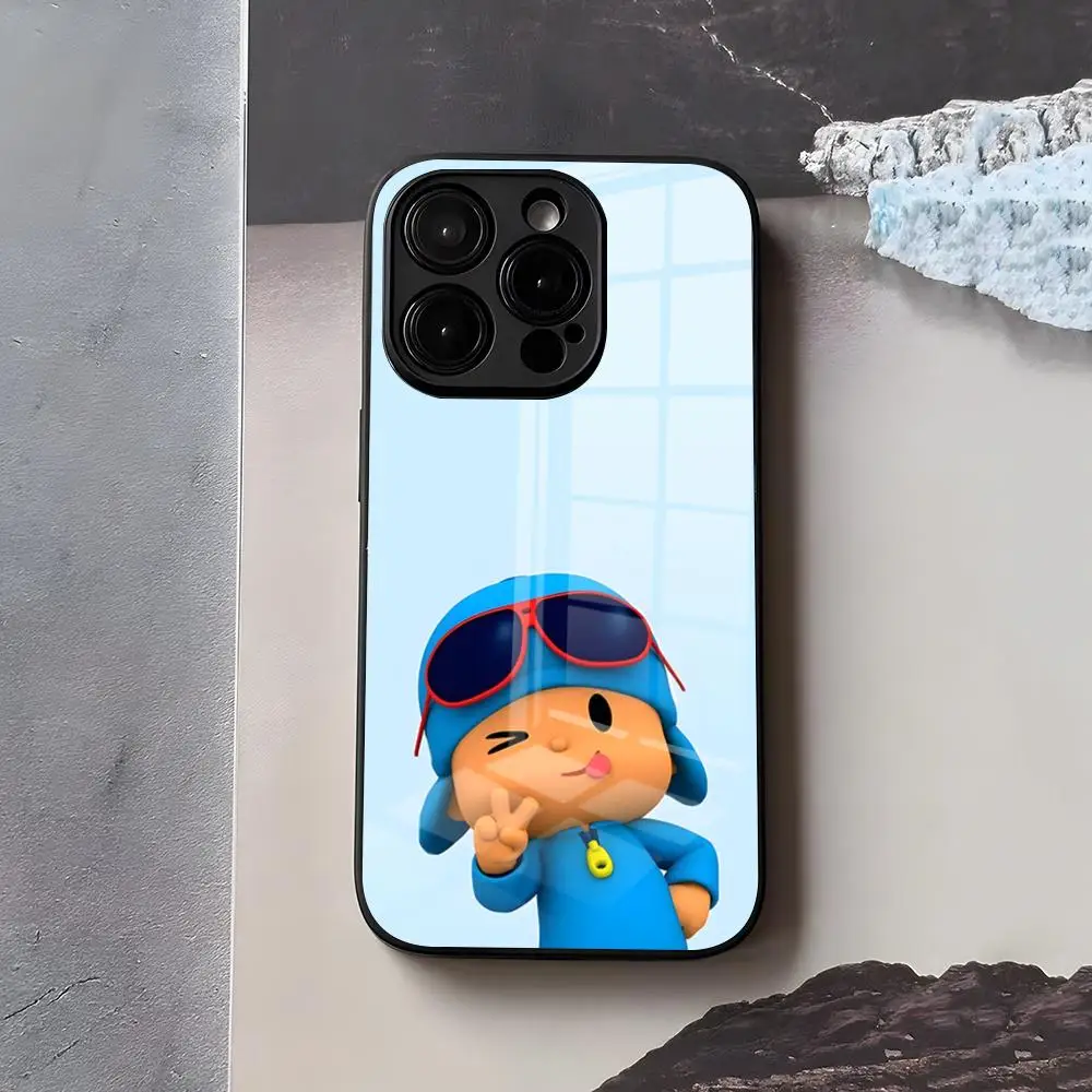 Фото Чехол для телефона с мультяшным рисунком P-POCOYO для IPhone 17 Air 16 E Pro Max 15 14 13 Mini 12 Pro 11 Max Plus, черный, стеклянный №4