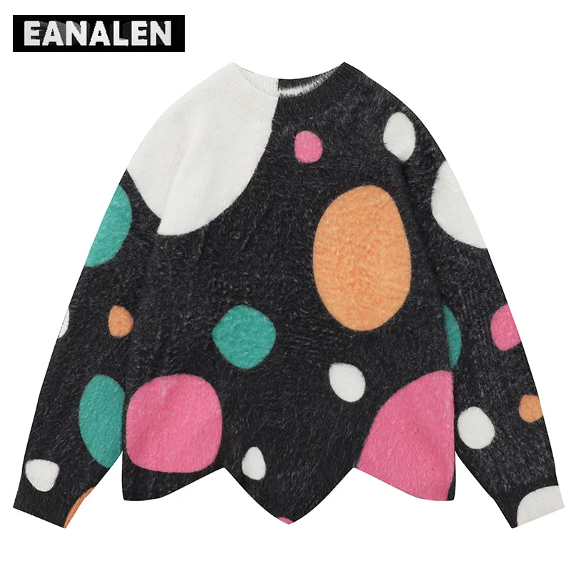 

Harajuku Vintage Irregular Wave Dot Sweater Women's Y2K Designer Sweater Plush Knitted Pullover Cute Oversized Sweater Grunge