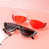 women brand designer rhinestone crystal frame eyewear cat eye sunglasses sun glasses semi rimless