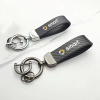leather car key chain 360 degree rotating horseshoe rings for smart fortwo forfour 453 451 450 car accessories