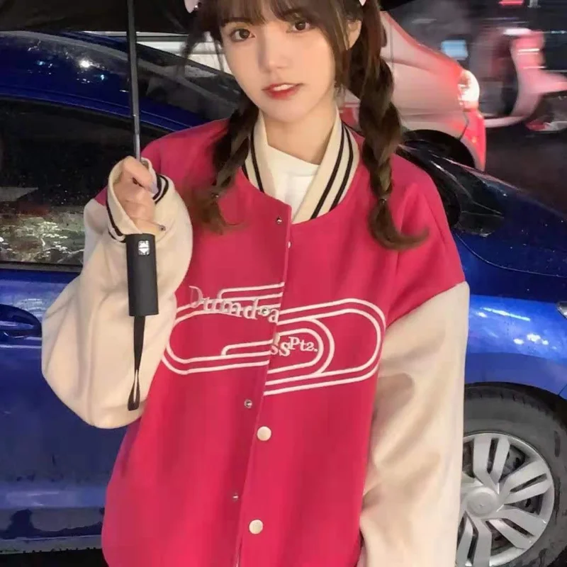 

Deeptown Y2k Streetwear Baseball Jacket Women Oversized Fashion Pink Green Autumn Winter College Uniform Female Bomber Coats