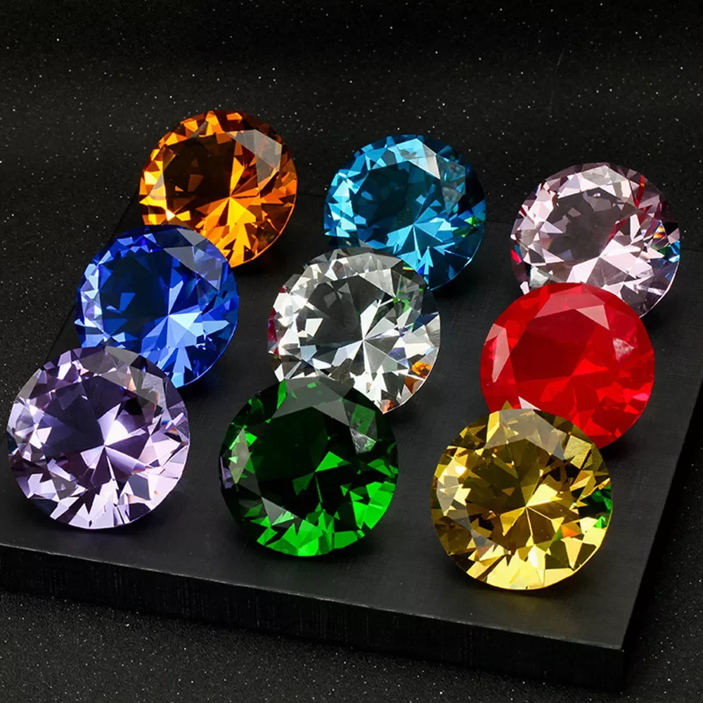 

Colors Crystal Diamond Shaped Paperweight Decorative Cut Glass Giant Gemstone Wedding Christmas Ornament Gifts