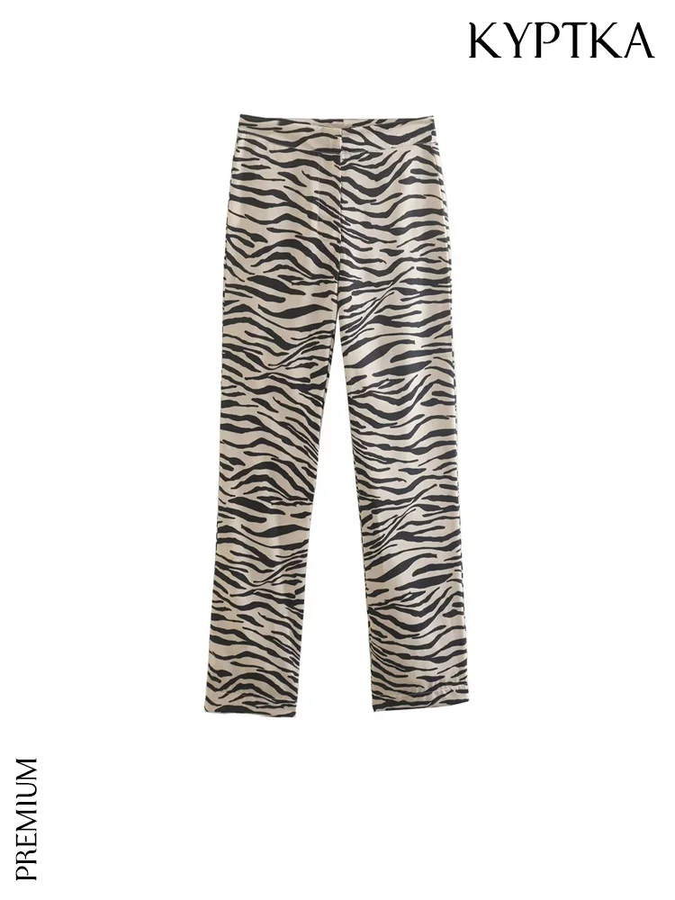 

KYPTKA Women Fashion Animal Print Straight Pants Vintage High Waist Zipper Fly Female Trousers Mujer