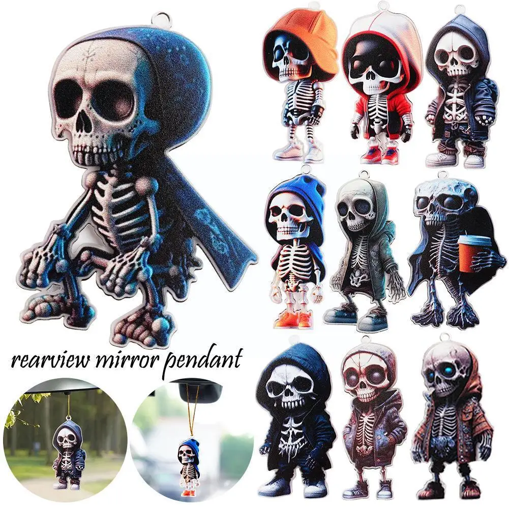 

Car Ornament 2D Acrylic Skeleton Figurines Rearview Mirror Auto Hanging Accessorie Swing Interior Car Styling Pendant Decor I0Q6
