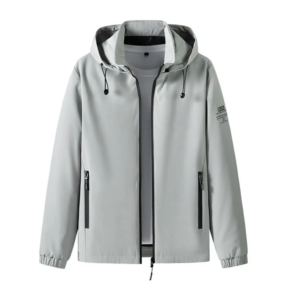 

Stylish Men Windbreaker Printed Thin Men Jacket Drawstring Zipper Outerwear