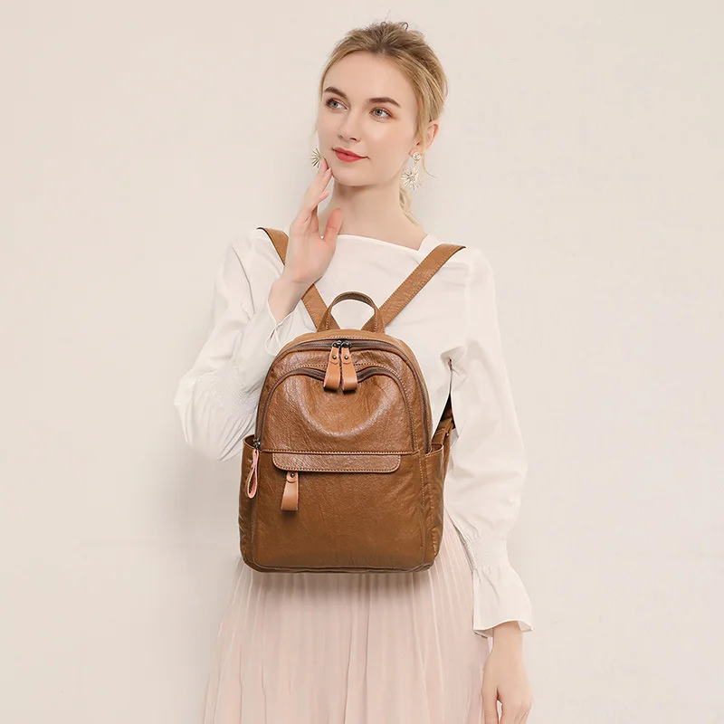 Вместительный кожаный рюкзак в стиле ретро для женщин ранец путешествий и