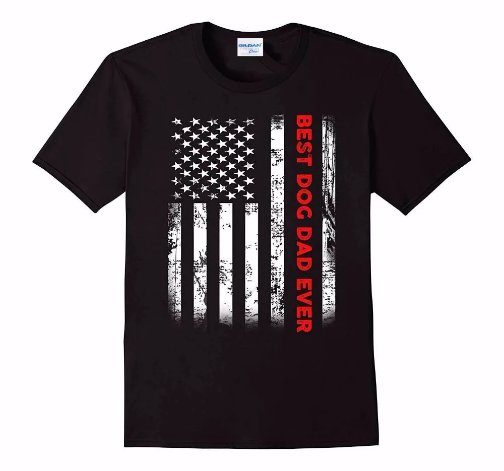 

100% Cotton Printed Ringer T Shirt Mens Best Dog Dad Ever American Flag Tshirt For Fathers Day Small Black Summer Cool Tee Shirt