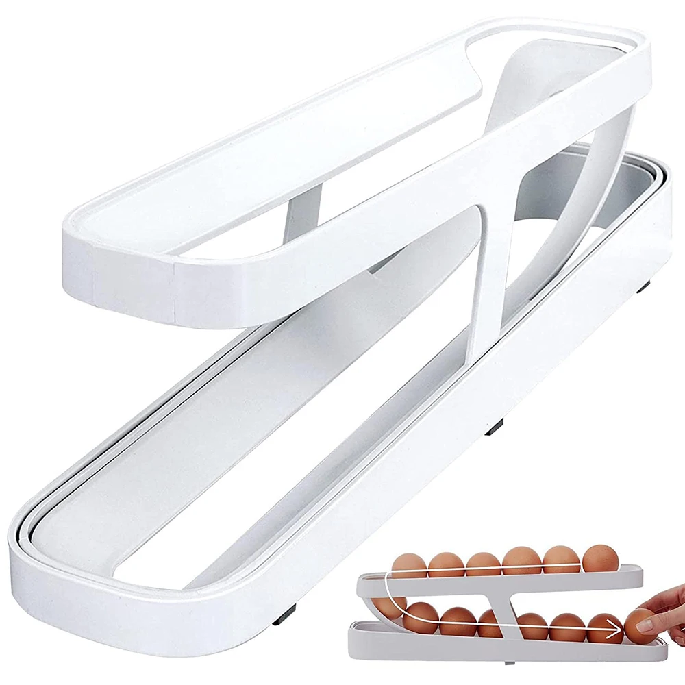 

Automatic Scrolling Egg Rack Holder Storage Box Egg Basket Container Organizer Rolldown Refrigerator Egg Dispenser For Kitchen