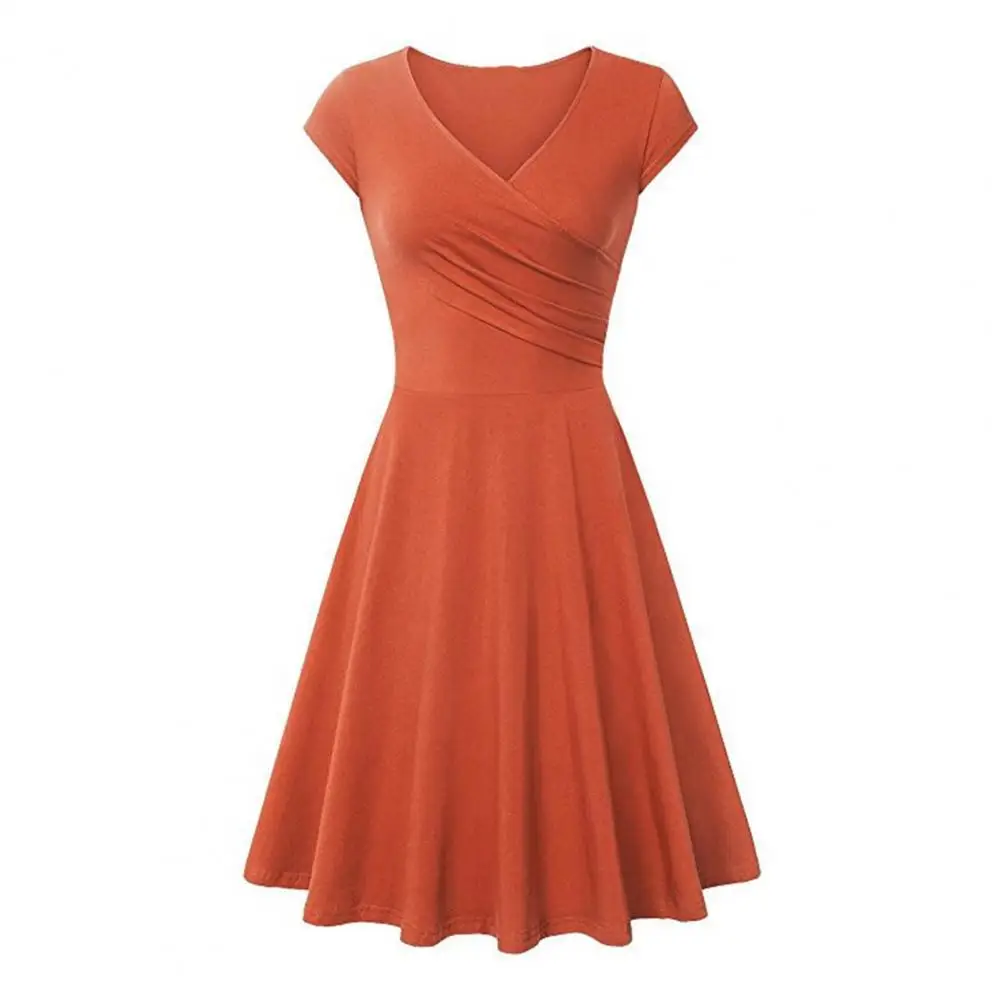 

Summer Women Pullover Dress Cross Wrap Dress Pleated Large Hemline A-Line Swing Dress платье женское